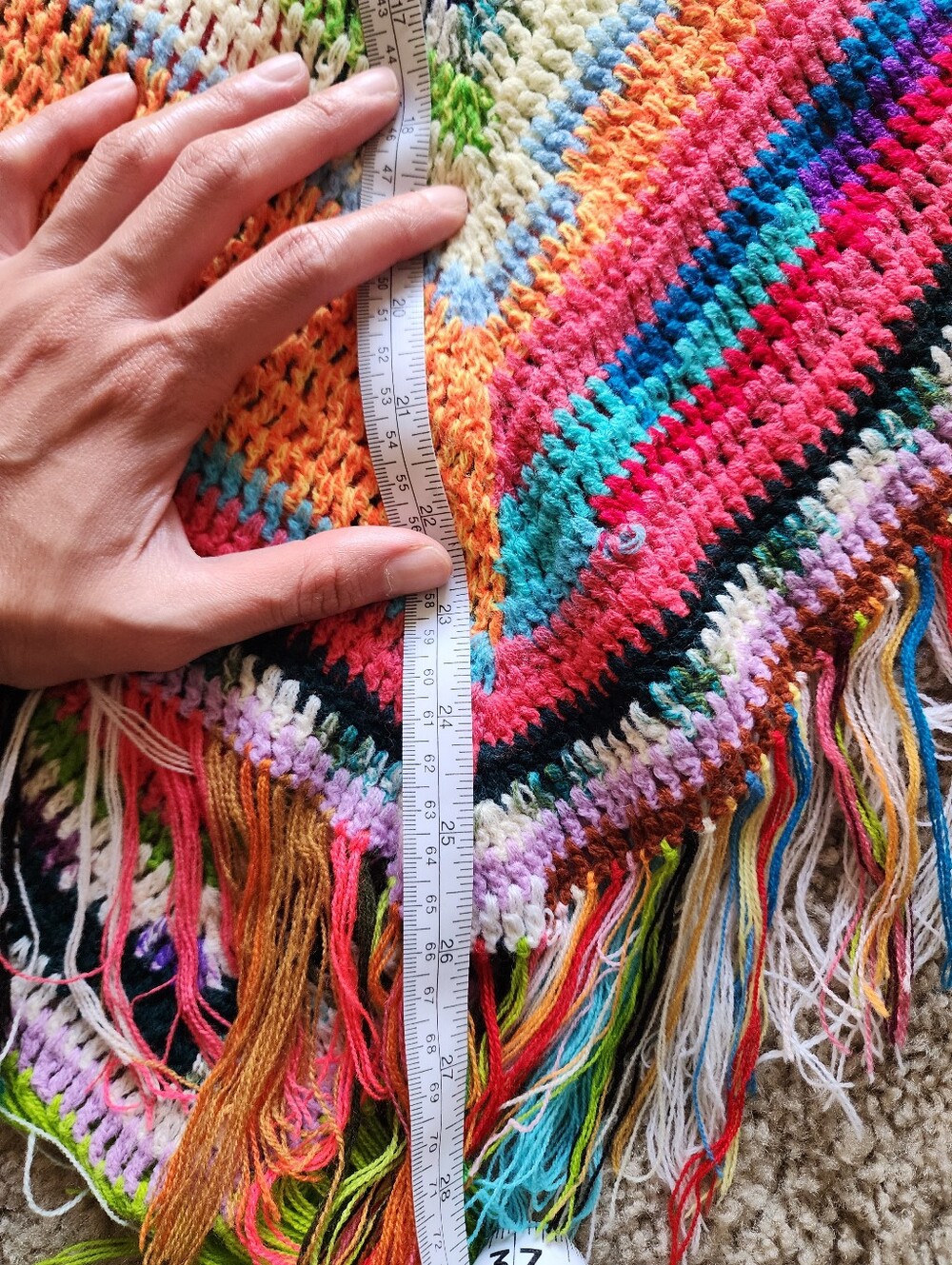 Vintage Handmade Crochet Poncho with Multicolored Granny Squares and Flowers - Picture 4 of 5